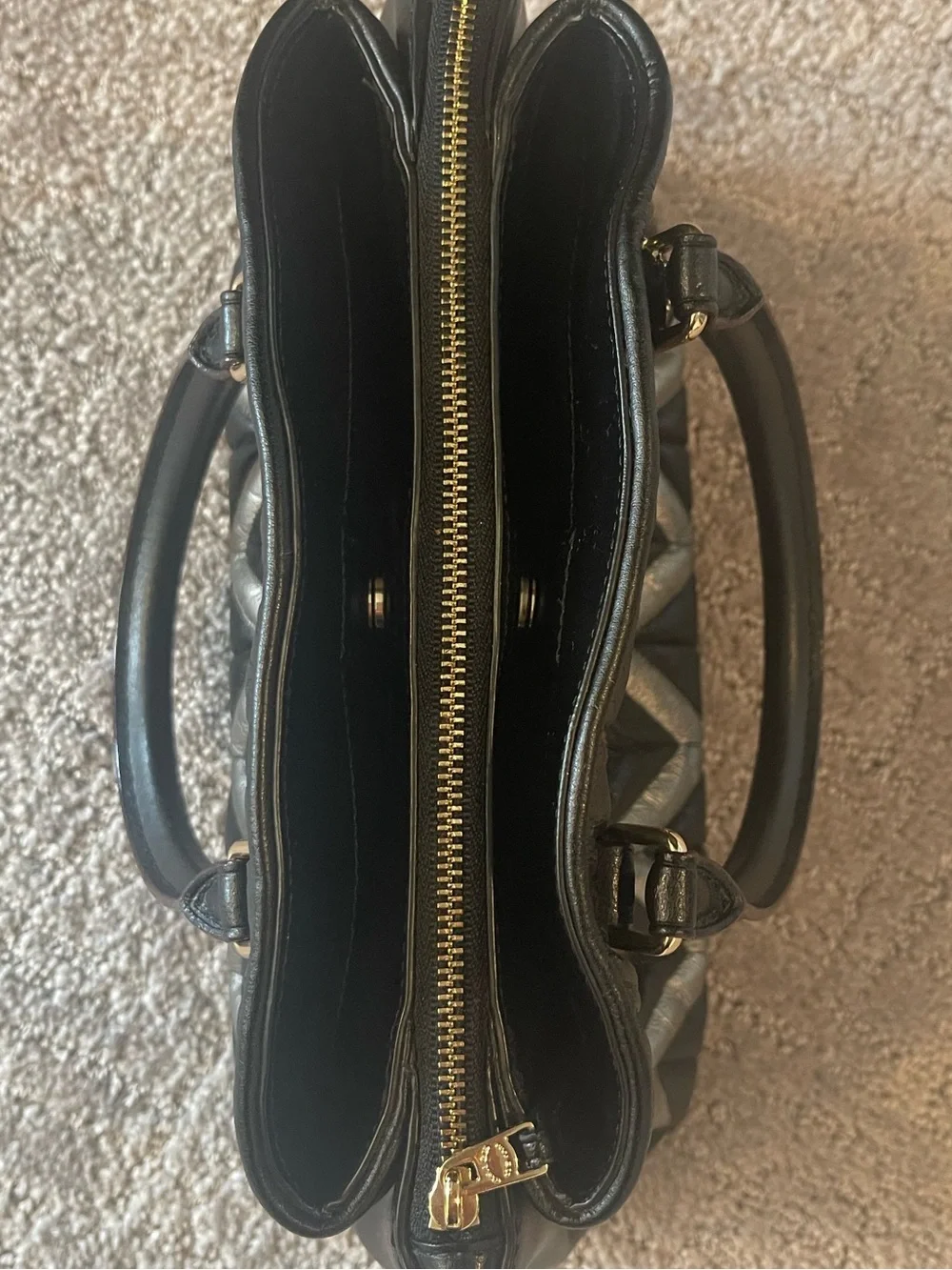 Coach Mini Sage Metallic Chevron Quilted Leather Satchel, Black Multi, F37372